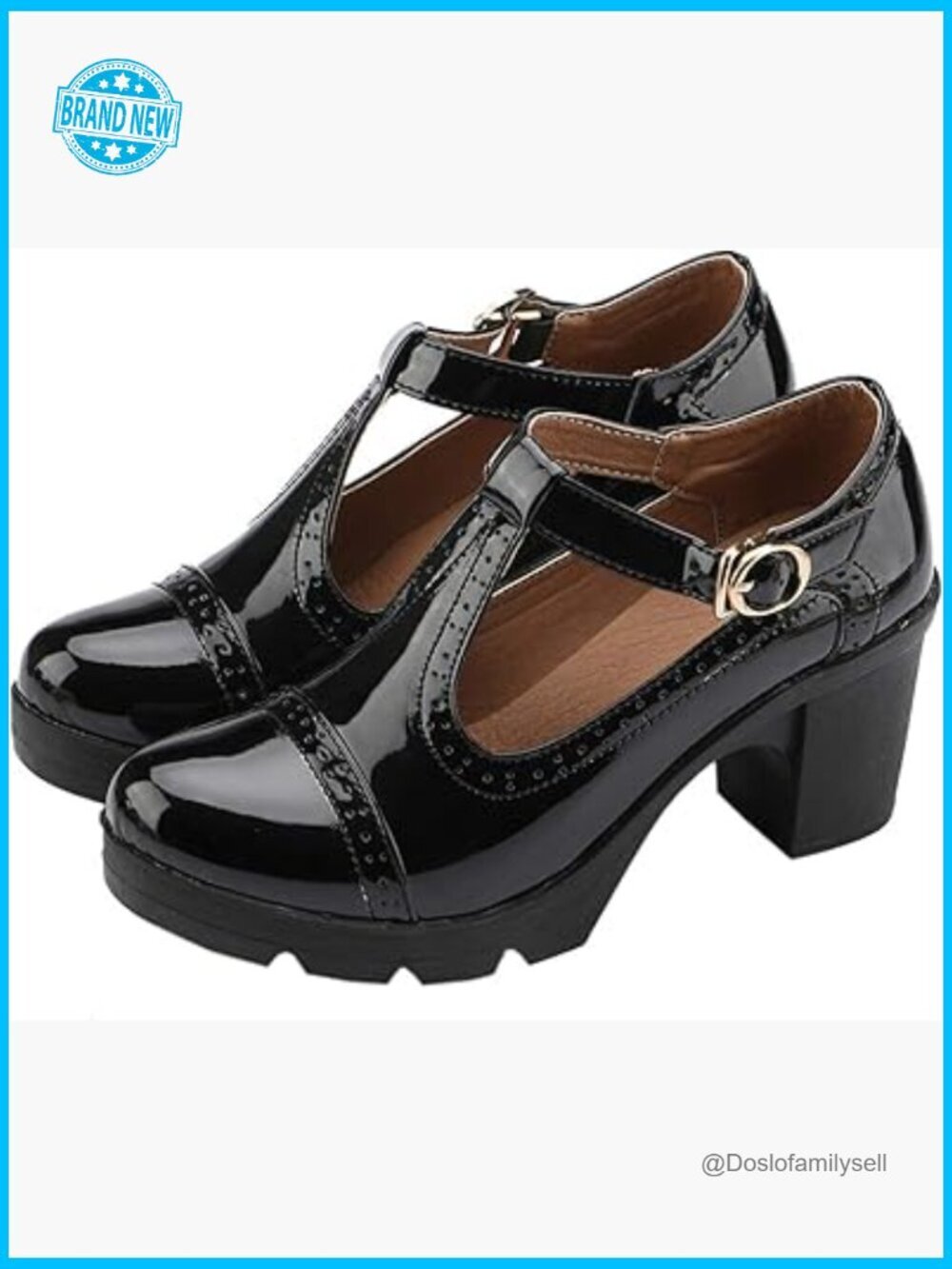Classic T-Strap Platform Mid-Heel Square Toe Oxfords Dress Shoes Chunky Heel